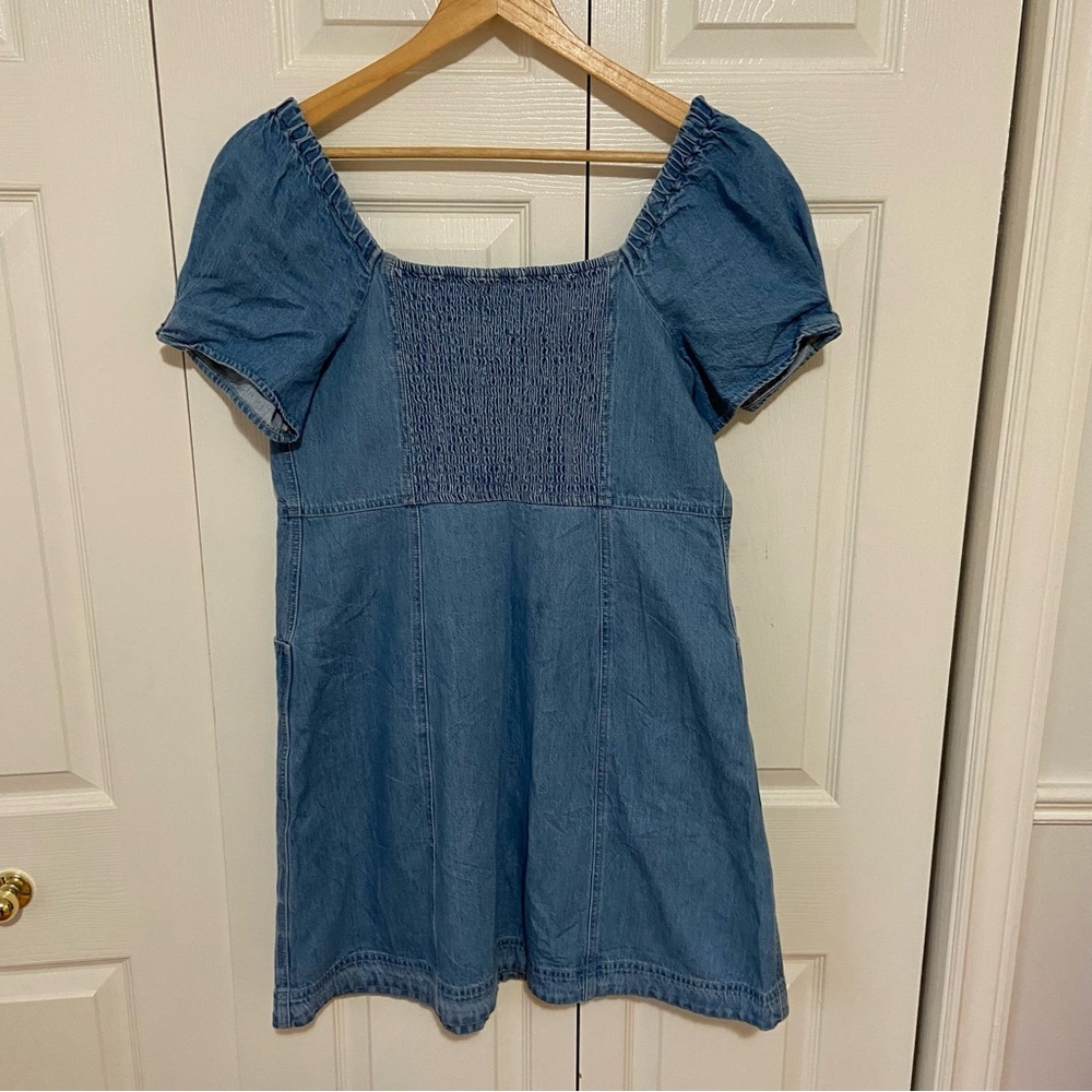 Madewell Denim Button Front Puff-Sleeve Mini Dress Size 12 - Picture 11 of 11